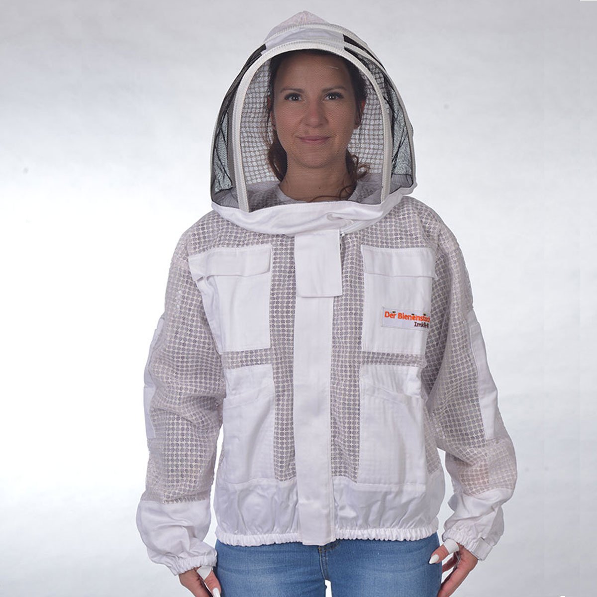 001-J1101 Weiße Imkerjacke J1101 mit 3-Lagen-Schutz