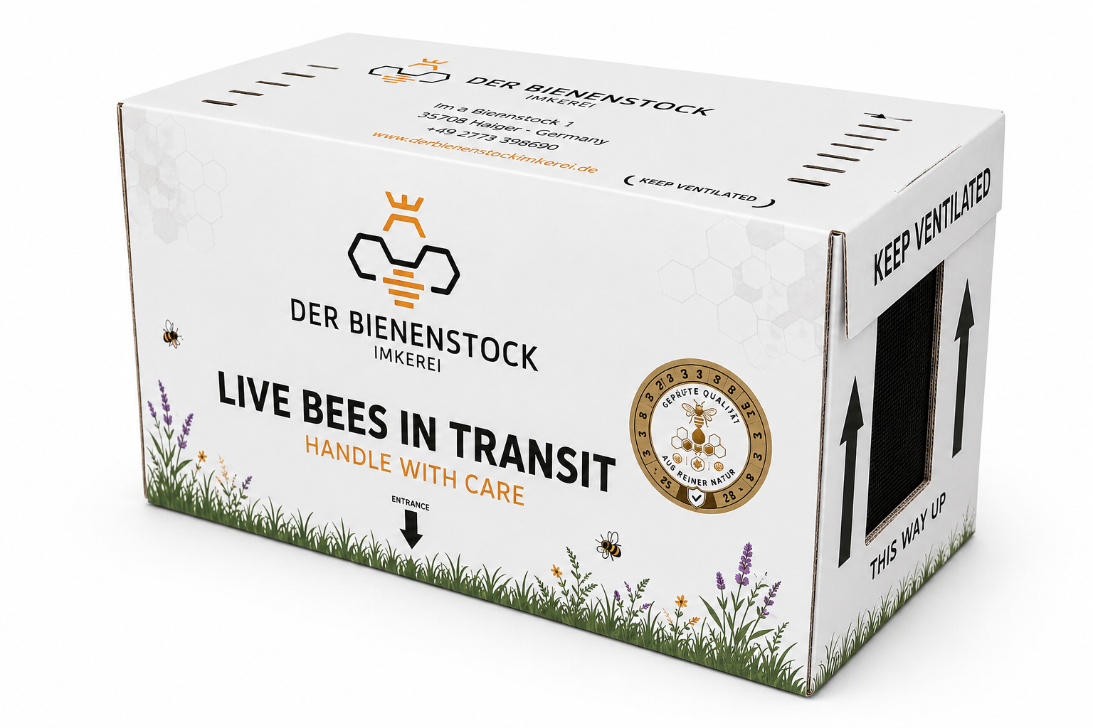 Kunstschwarm Buckfast 1,5 kg Kunstschwarm Buckfast 1,5 kg in professioneller Versandbox von Der Bienenstock Imkerei